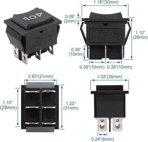 Baomain Boat Rocker Switch RK1-01 DPDT ON-Off-ON 16A 250VAC 6 Pins VDE TüV حزمة من 5 in Kuwait