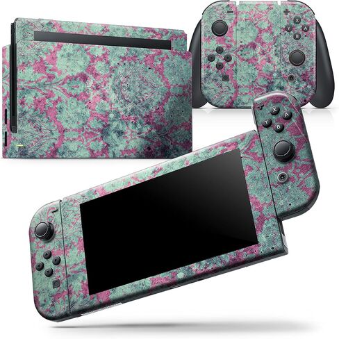 Design Skinz - Compatible with Nintendo DSi XL - Skin Decal Protective Scratch-Resistant Removable Vinyl Wrap Cover - Grungy Teal and Pink Damask Pattern in Saudi Arabia