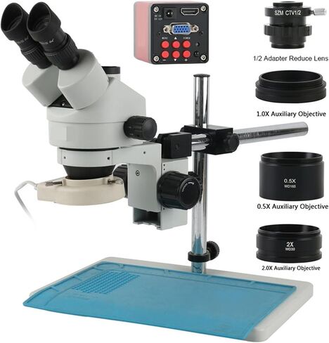 Microscope 3.5X-90X Continuous Zoom Simul Focal Stereo Trinocular Microscope 13Mp Industrial Camera 56Led Light Lens Easy to Use (White) in Saudi Arabia
