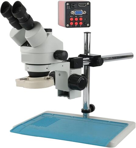 Microscope 3.5X-90X Continuous Zoom Simul Focal Stereo Trinocular Microscope 13Mp Industrial Camera 56Led Light Lens Easy to Use (White) in Saudi Arabia