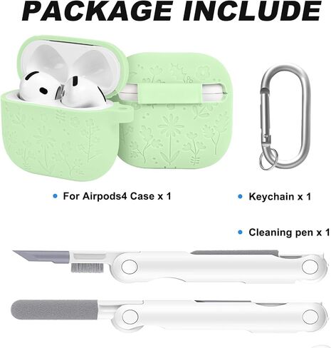 غطاء حافظة AirPods 4th مع مجموعة منظف، غطاء سيليكون ناعم مع سلسلة مفاتيح، غطاء حماية كامل للرجال والنساء، متوافق مع AirPods الجيل الرابع (أرجواني) in Kuwait