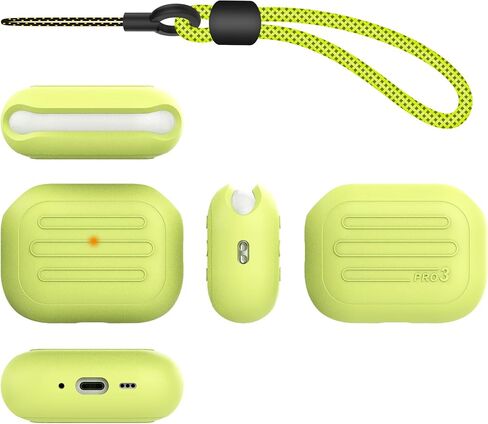 Anti-Lost Case for AirPods Pro 3 one-Piece Design case,Wireless Charging, LED Visible,Lanyard Included. (Fluorescent Yellow) in Kuwait
