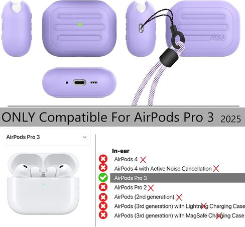 Anti-Lost Case for AirPods Pro 3 one-Piece Design case,Wireless Charging, LED Visible,Lanyard Included. (Fluorescent Yellow) in Kuwait