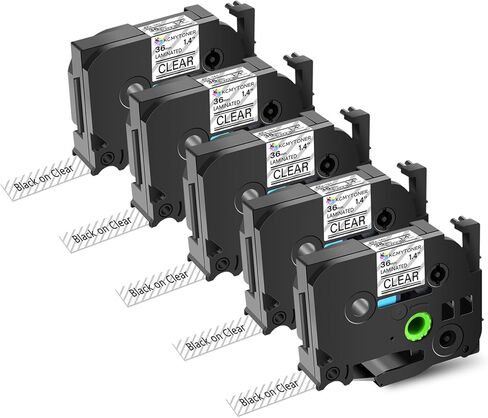 5 Pack Compatible for Brother P-Touch Label Tape 36mm 1.4 Inch Laminated Black on Clear TZe TZ Tape TZe161 TZ-161 for PT-9600 PT-9800PCN PT-D800W PT-E800W PT-P900W PT-P910BT in Kuwait