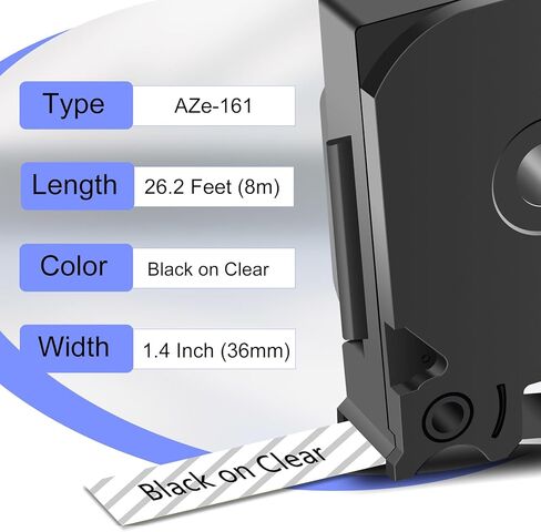 5 Pack Compatible for Brother P-Touch Label Tape 36mm 1.4 Inch Laminated Black on Clear TZe TZ Tape TZe161 TZ-161 for PT-9600 PT-9800PCN PT-D800W PT-E800W PT-P900W PT-P910BT in Kuwait