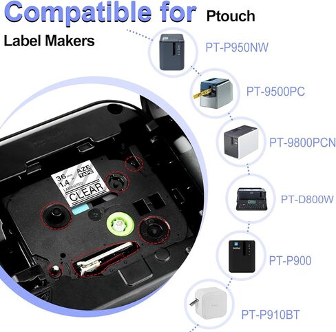 5 Pack Compatible for Brother P-Touch Label Tape 36mm 1.4 Inch Laminated Black on Clear TZe TZ Tape TZe161 TZ-161 for PT-9600 PT-9800PCN PT-D800W PT-E800W PT-P900W PT-P910BT in Kuwait
