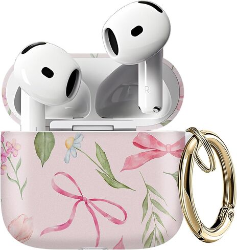 حافظة AirPods 4، حافظة AirPod 4th لطيفة للنساء مع سلسلة مفاتيح ذهبية لتغطية AirPod 4 2024 (فيونكة زرقاء) in Kuwait