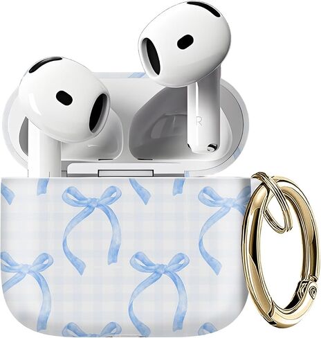 حافظة AirPods 4، حافظة AirPod 4th لطيفة للنساء مع سلسلة مفاتيح ذهبية لتغطية AirPod 4 2024 (فيونكة زرقاء) in Kuwait