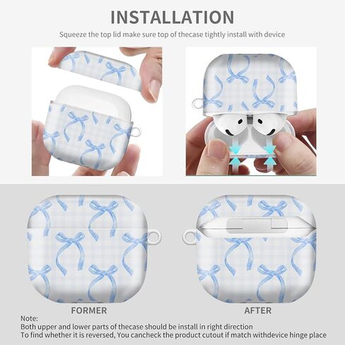 حافظة AirPods 4، حافظة AirPod 4th لطيفة للنساء مع سلسلة مفاتيح ذهبية لتغطية AirPod 4 2024 (فيونكة زرقاء) in Kuwait
