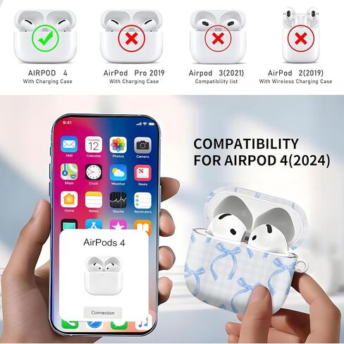 حافظة AirPods 4، حافظة AirPod 4th لطيفة للنساء مع سلسلة مفاتيح ذهبية لتغطية AirPod 4 2024 (فيونكة زرقاء) in Kuwait