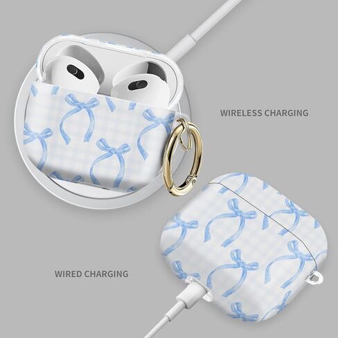 حافظة AirPods 4، حافظة AirPod 4th لطيفة للنساء مع سلسلة مفاتيح ذهبية لتغطية AirPod 4 2024 (فيونكة زرقاء) in Kuwait