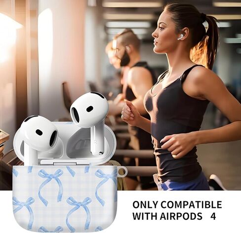 حافظة AirPods 4، حافظة AirPod 4th لطيفة للنساء مع سلسلة مفاتيح ذهبية لتغطية AirPod 4 2024 (فيونكة زرقاء) in Kuwait
