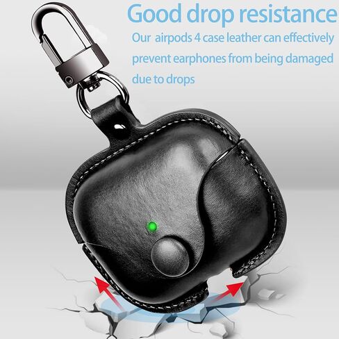 لحافظة AirPods 4 الجلدية | حافظة AirPods الجيل الرابع اللطيفة من قطعة واحدة | مع سلسلة المفاتيح | حافظة سماعات ايربودز الجيل الرابع للرجال والنساء موديل A3058/A3059 (أسود) in Kuwait