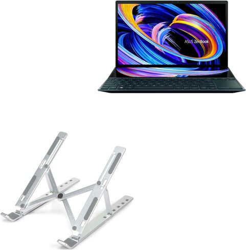 حامل وحامل BoxWave متوافق مع ASUS ZenBook Duo 14 (UX482) - حامل QuickSwitch صغير الحجم، حامل قابل للطي متعدد الزوايا قابل للطي - فضي معدني in Kuwait