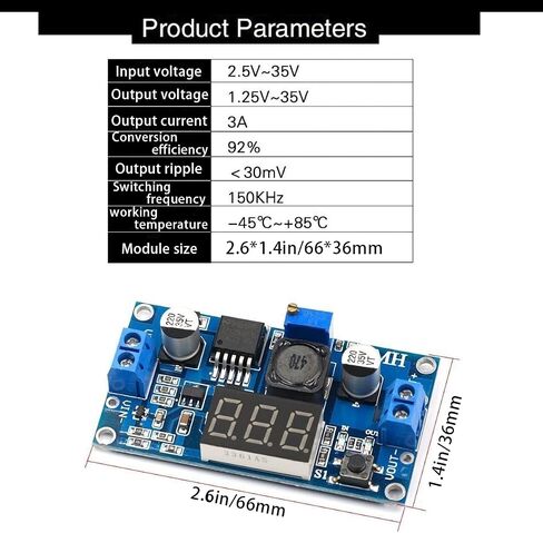 LM2596S DC-DC وحدة تنحي قابلة للتعديل مع شاشة رقمية الفولتميتر - منظم الجهد 12 فولت - محول باك مع مصدر طاقة ثابت (أحمر 3 قطع) in Saudi Arabia