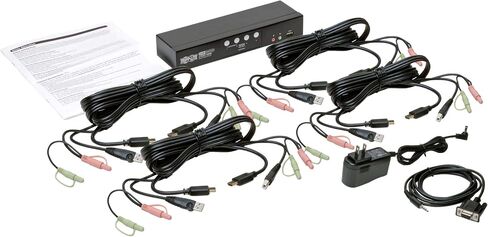 محول تريب لايت 4 منافذ HDMI/USB KVM، صوت/فيديو، منفذ USB 2.0 محيطي، 1080 بكسل، ويندوز، ماك، متوافق مع لينكس (B004-HUA4-K) in Kuwait