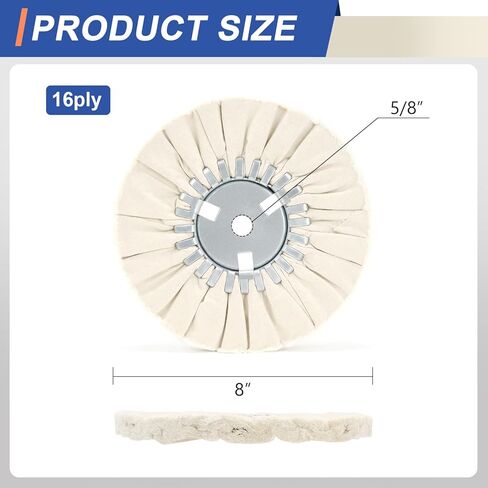 Airway Buffing Wheel Kit 7 PCs kit (2 pcs White & 2 pcs Orange & 2 pcs Blue & 1 Buffing rake) 8" in Diameter 5/8" in Arbor Hole 16 Ply for Angle Grinder 7 Pcs in Kuwait