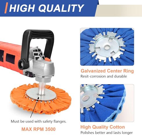 Airway Buffing Wheel Kit 7 PCs kit (2 pcs White & 2 pcs Orange & 2 pcs Blue & 1 Buffing rake) 8" in Diameter 5/8" in Arbor Hole 16 Ply for Angle Grinder 7 Pcs in Kuwait