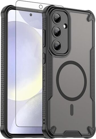 Asuwish Phone Case for Samsung Galaxy S25 Plus S25+ 5G, Compatible with Magsafe Magnetic, Screen Protector, Translucent Matte Back Shockproof Protective Cell Cover S25Plus + S 25 25+ Women Men Black in Saudi Arabia