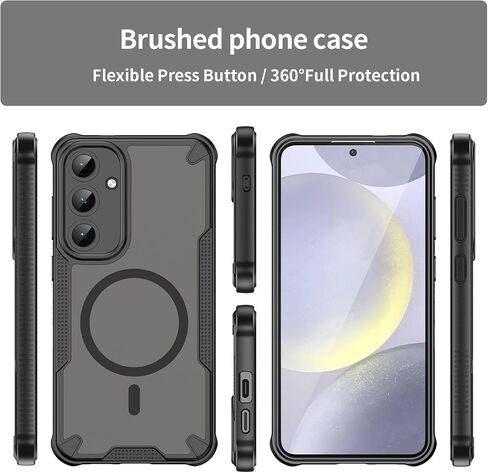 Asuwish Phone Case for Samsung Galaxy S25 Plus S25+ 5G, Compatible with Magsafe Magnetic, Screen Protector, Translucent Matte Back Shockproof Protective Cell Cover S25Plus + S 25 25+ Women Men Black in Saudi Arabia