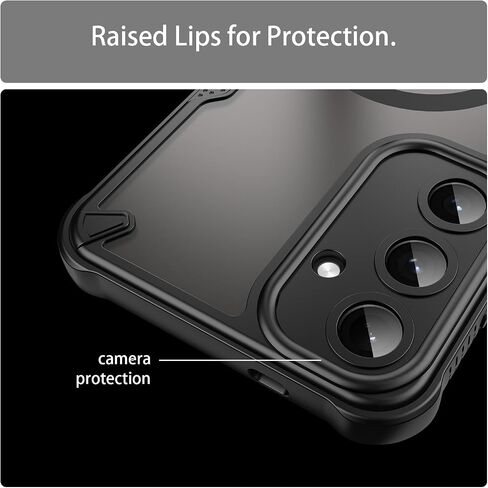 Asuwish Phone Case for Samsung Galaxy S25 Plus S25+ 5G, Compatible with Magsafe Magnetic, Screen Protector, Translucent Matte Back Shockproof Protective Cell Cover S25Plus + S 25 25+ Women Men Black in Saudi Arabia
