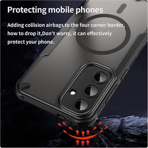 Asuwish Phone Case for Samsung Galaxy S25 Plus S25+ 5G, Compatible with Magsafe Magnetic, Screen Protector, Translucent Matte Back Shockproof Protective Cell Cover S25Plus + S 25 25+ Women Men Black in Saudi Arabia