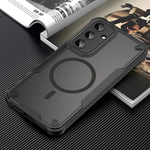 Asuwish Phone Case for Samsung Galaxy S25 Plus S25+ 5G, Compatible with Magsafe Magnetic, Screen Protector, Translucent Matte Back Shockproof Protective Cell Cover S25Plus + S 25 25+ Women Men Black in Saudi Arabia