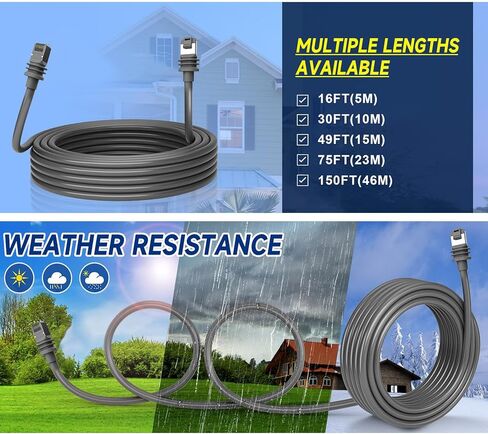 كابل StarlinkReplacement عالي السرعة 1200 ميجا بت في الثانية IP68 كابل موسع مقاوم للماء لـ StarlinkRectangular Satellite Gen3 المتين PVC النحاسي الرمادي (75FT()) in Saudi Arabia