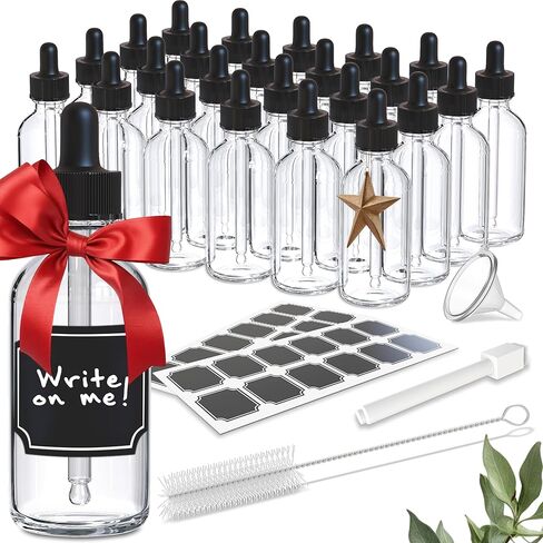 Nevlers 48 PK Clear Oil Dropper Bottles 2 oz |The Small Glass Bottle with Dropper Includes Droppers for Oils, Funnel, Brush, & Marker with Labels |Leakproof Glass Eye Dropper Bottle in Saudi Arabia