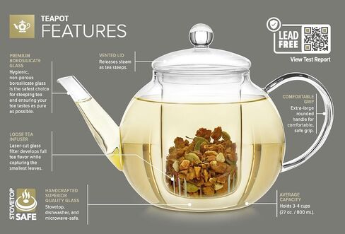 Teabloom Stovetop & Microwave Safe Teapot (40 oz) with Removable Loose Tea Glass Infuser – Includes 2 Blooming Teas – 2-in-1 Tea Kettle and Tea Maker in Saudi Arabia