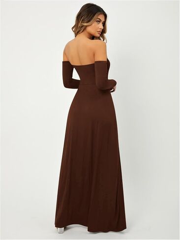 SweatyRocks Women's Elegant Off Shoulder Double High Slit Long Sleeve Dress A Line Maxi Dresses in Saudi Arabia