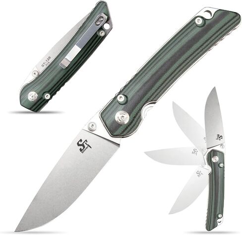 سكين قابل للطي من Sitivien ST128، D2 Blade G10 مقبض أمان بطانة قفل EDC أداة سكين للتنزه في الهواء الطلق والتخييم - أخضر in Kuwait