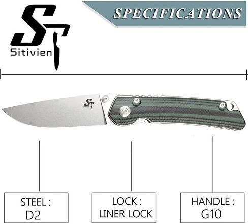 سكين قابل للطي من Sitivien ST128، D2 Blade G10 مقبض أمان بطانة قفل EDC أداة سكين للتنزه في الهواء الطلق والتخييم - أخضر in Kuwait