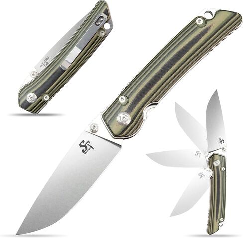 سكين قابل للطي من Sitivien ST128، D2 Blade G10 مقبض أمان بطانة قفل EDC أداة سكين للتنزه في الهواء الطلق والتخييم - أخضر in Kuwait