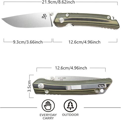 سكين قابل للطي من Sitivien ST128، D2 Blade G10 مقبض أمان بطانة قفل EDC أداة سكين للتنزه في الهواء الطلق والتخييم - أخضر in Kuwait