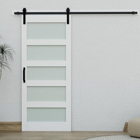 84'' Solid Manufactured Wood and Frosted Glass Barn Door with Installation Hardware Kit(Soft Close Included),30''x 84'' in Kuwait
