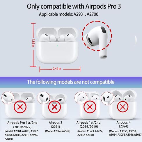 لحافظة AirPods Pro 3 (2025، موديل A2700/A2931) | حماية كاملة من السقوط مع حلقة تسلق | حافظة AirPods 3 Pro للرجال والنساء (أسود بالكامل) in Kuwait