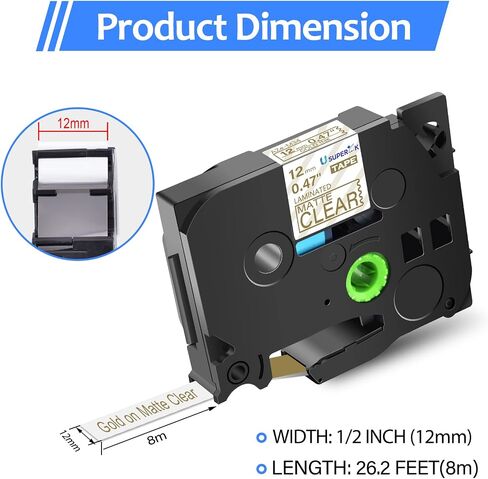 3PK Compatible for Brother P-Touch Label Maker Tape TZe-M34 TZ-M34 Gold on Matte Clear 12mm 1/2 inch 0.47'' x 26.2ft Laminated TZe TZ Label Tape for PT-D400 D400AD D400VP D450 in Saudi Arabia