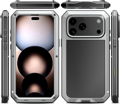 جراب Marrkey متوافق مع iPhone 17 Pro Max، غطاء حماية كامل للجسم 360 درجة عالي التحمل مقاوم للصدمات [درع متين] جراب معدني من سبائك الألومنيوم مع واقي شاشة مدمج من السيليكون - أسود in Kuwait