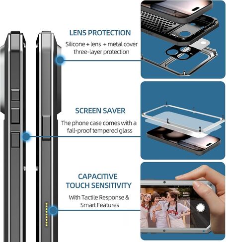 جراب Marrkey متوافق مع iPhone 17 Pro Max، غطاء حماية كامل للجسم 360 درجة عالي التحمل مقاوم للصدمات [درع متين] جراب معدني من سبائك الألومنيوم مع واقي شاشة مدمج من السيليكون - أسود in Kuwait