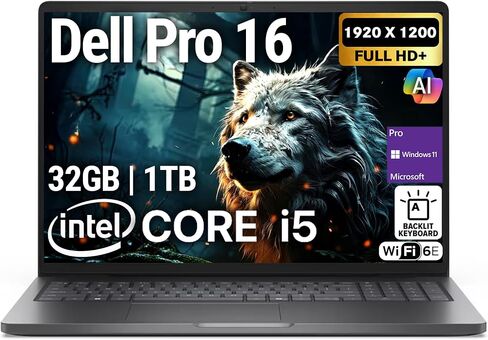 Dell Pro 16 PC16250 (Replaces Latitude 3550) 16" WUXGA Display Business Laptop, Intel i5-120U, 16GB DDR5 RAM, 512GB SSD PCIe, WiFi 6E + BT, RJ-45, Backlit Keyboard, HD Webcam, Windows 11 Pro - Black in Kuwait