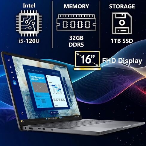 Dell Pro 16 PC16250 (Replaces Latitude 3550) 16" WUXGA Display Business Laptop, Intel i5-120U, 16GB DDR5 RAM, 512GB SSD PCIe, WiFi 6E + BT, RJ-45, Backlit Keyboard, HD Webcam, Windows 11 Pro - Black in Kuwait