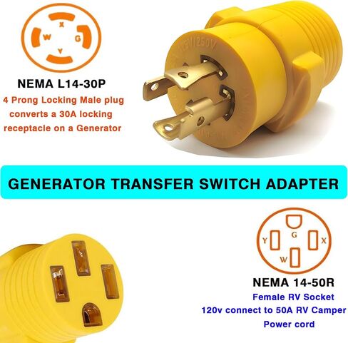 موصل ذكر NEMA 14-50P مع 3 نوى ومحول موصل أنثى 10-30R، محول مجفف 50 أمبير إلى 30 أمبير من 14-30P إلى 10-30R، مناسب للمولد وآلة اللحام وموصلات خط الطاقة in Kuwait