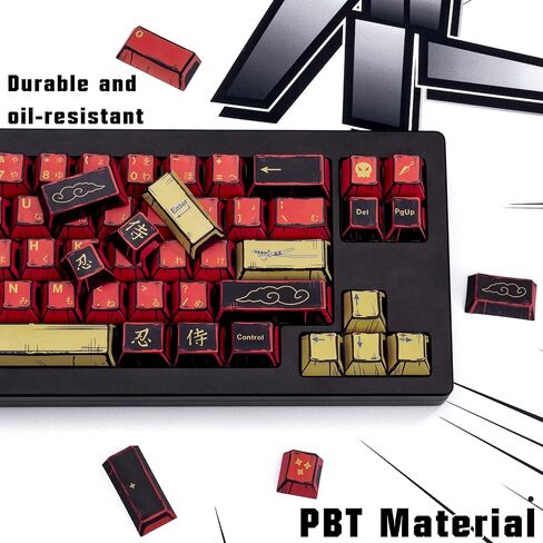 الرجعية الأحمر الأسود أنيمي PBT أغطية المفاتيح الكرز الملف الشخصي قبعات المفاتيح، مانغا اليابانية موضوع المفاتيح، 5 الجانب صبغ التسامي 130 مفاتيح مجموعة لCherry Gateron MX مفاتيح لوحات المفاتيح (الساموراي الأحمر) in Kuwait