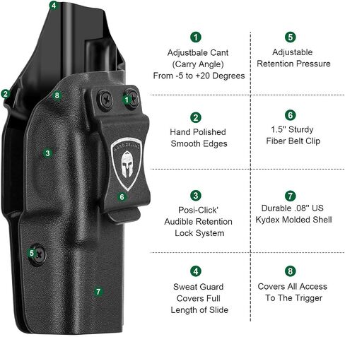 حافظة WARRIORLAND IWB Kydex، اختيارية لـ Glock 17/19/ 19X/ 43/ 43X، Hellcat، Sig P320-M18، Ruger LCP 2/ LCP 380/ EC9S، Beretta APX بالحجم الكامل، M&P Shield 9/.40 /Shield EZ، والمزيد، اليد اليمنى in Kuwait