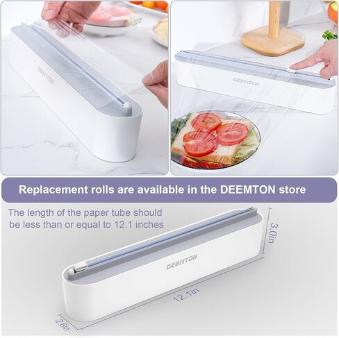 Plastic Wrap Dispenser with Cutter,Plastic Food Wrap Dispenser with Slide Cutter Refillable Cling Film Dispenser with 250' of Professional BPA Free Cling Film. in Saudi Arabia
