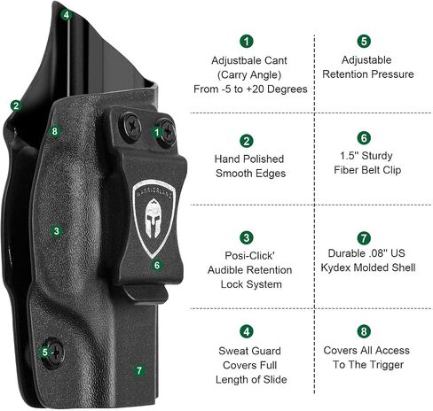 حافظة WARRIORLAND IWB Kydex، اختيارية لـ Glock 17/19/ 19X/ 43/ 43X، Hellcat، Sig P320-M18، Ruger LCP 2/ LCP 380/ EC9S، Beretta APX بالحجم الكامل، M&P Shield 9/.40 /Shield EZ، والمزيد، اليد اليمنى in Kuwait