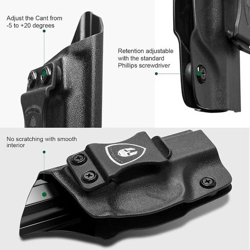 حافظة WARRIORLAND IWB Kydex، اختيارية لـ Glock 17/19/ 19X/ 43/ 43X، Hellcat، Sig P320-M18، Ruger LCP 2/ LCP 380/ EC9S، Beretta APX بالحجم الكامل، M&P Shield 9/.40 /Shield EZ، والمزيد، اليد اليمنى in Kuwait