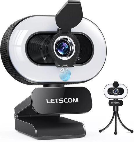 Pro Webcam with Ring Light and Microphone, 1080P Full HD, USB Computer Camera with Privacy Cover and Tripod for Video Calls, Streaming in Saudi Arabia