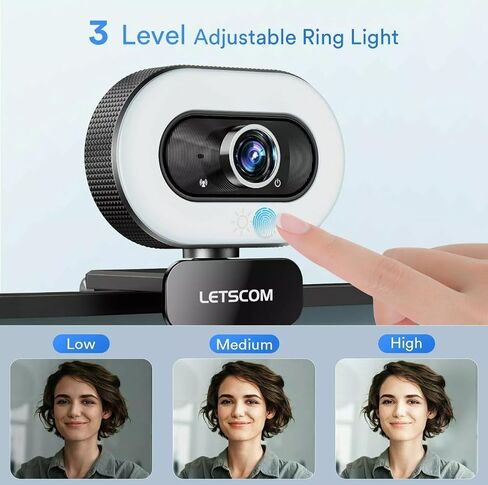 Pro Webcam with Ring Light and Microphone, 1080P Full HD, USB Computer Camera with Privacy Cover and Tripod for Video Calls, Streaming in Saudi Arabia